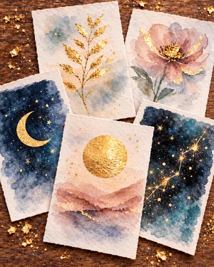 Five Gold Leaf Mini Paintings bonus
