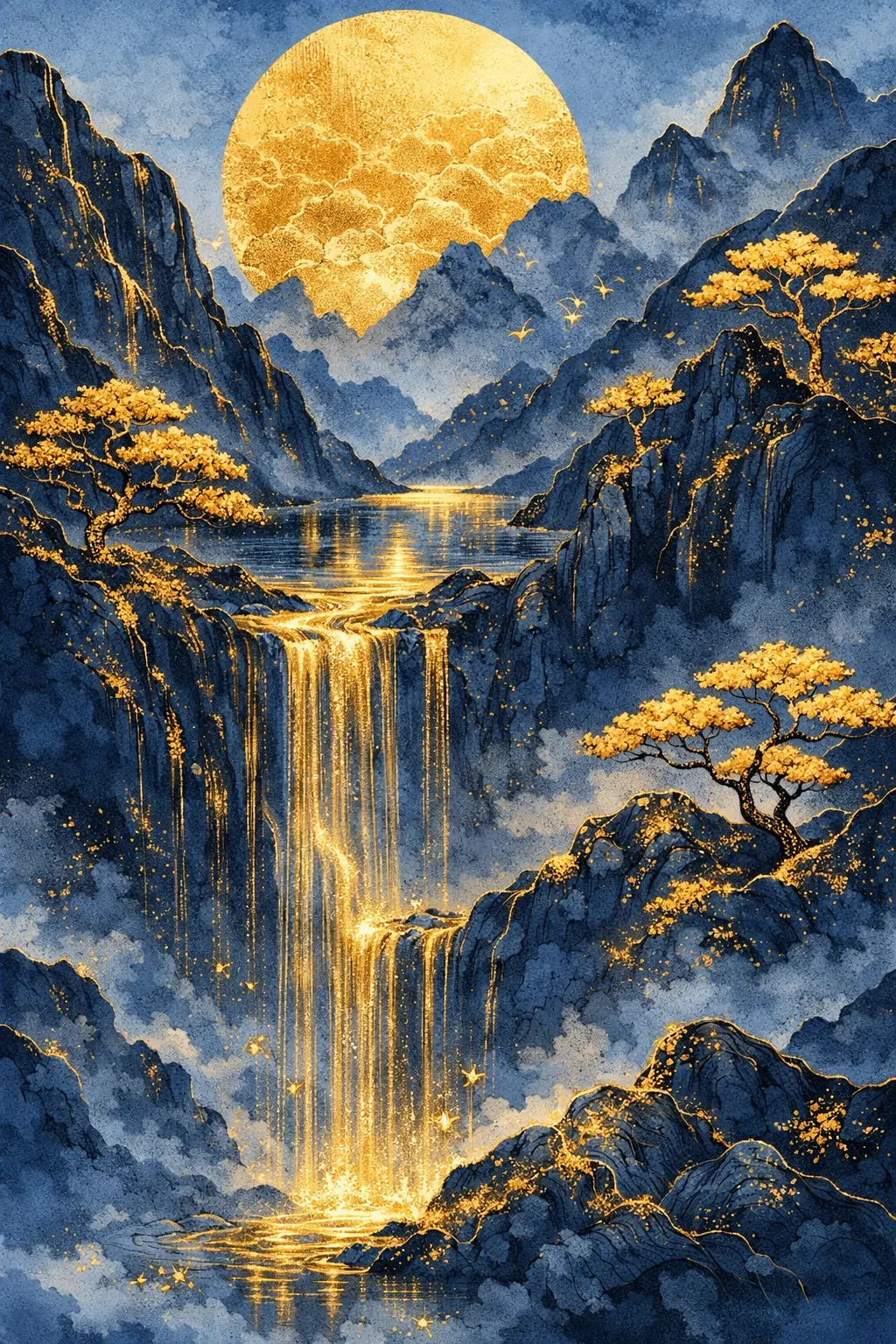 Gold watercolor painting close-up